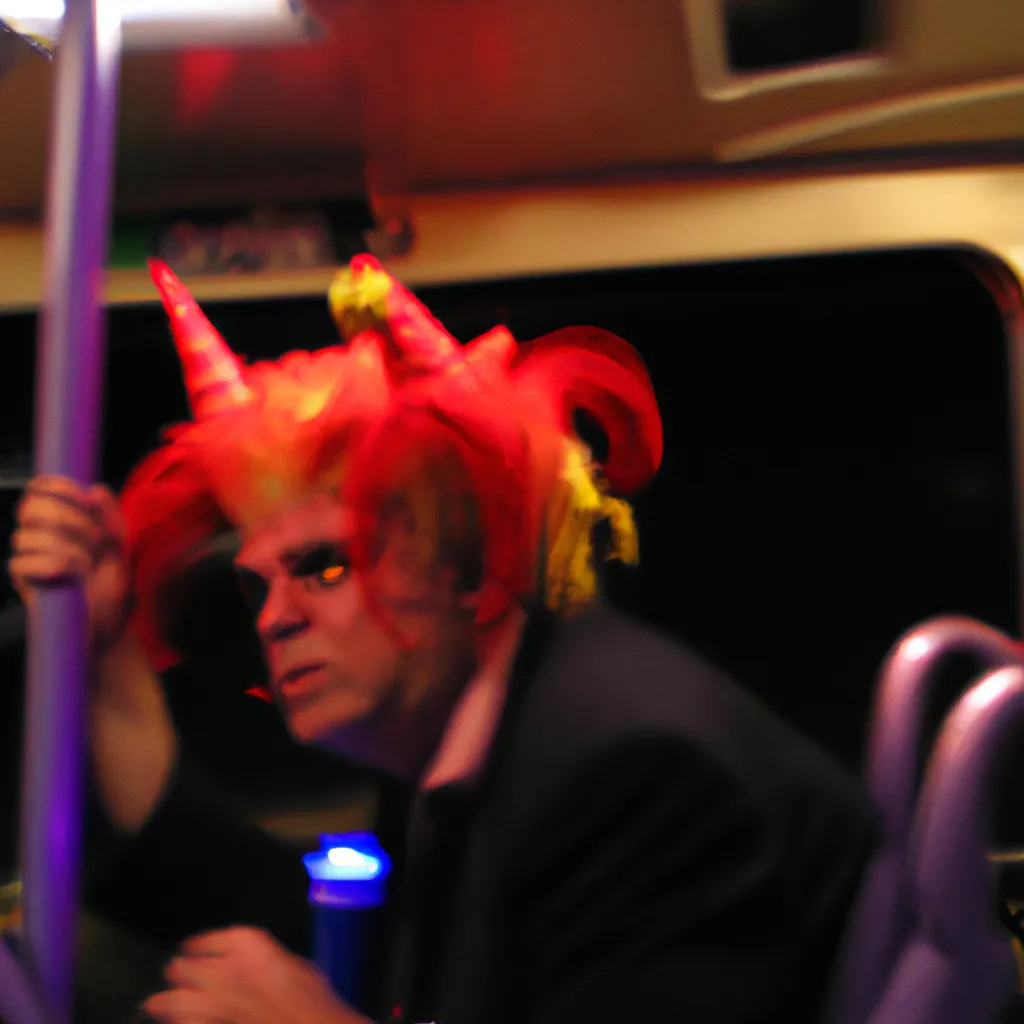 Prompt: Krusty the Clown has a lot of cable in his head and drives drunk a bus in heat movie 2010. this is the dream of Freddy Krueger who has a dream. A Nightmare on Elm Street. full psycho to snake god. real photography, dark, vision of PSY.