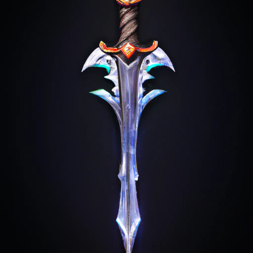 Prompt: hyperrealist detailed sword in the middle center of a black background, game item icon, 2d game asset, World of Warcraft, Guild Wars 2, digital hand painting concept art