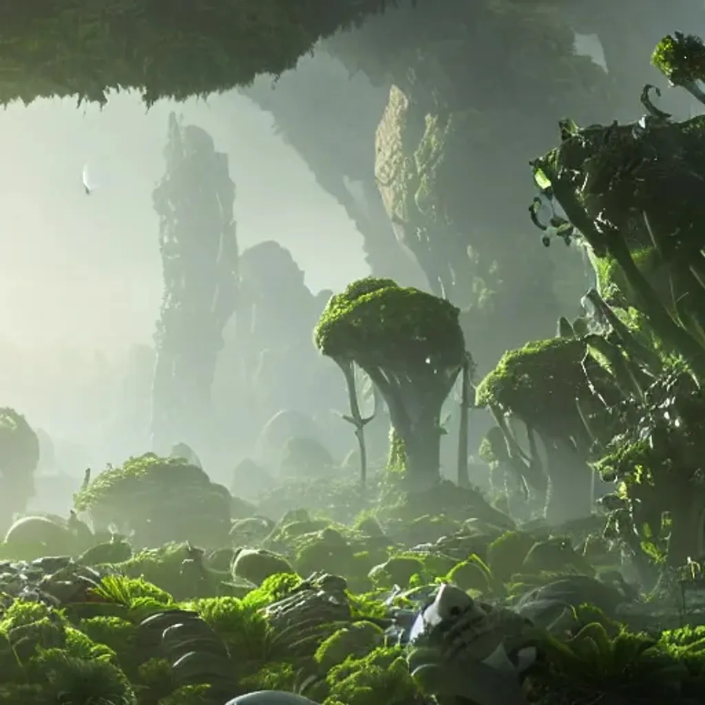 Prompt: A futuristic sci-fi planet, 8k, lush jungle environment