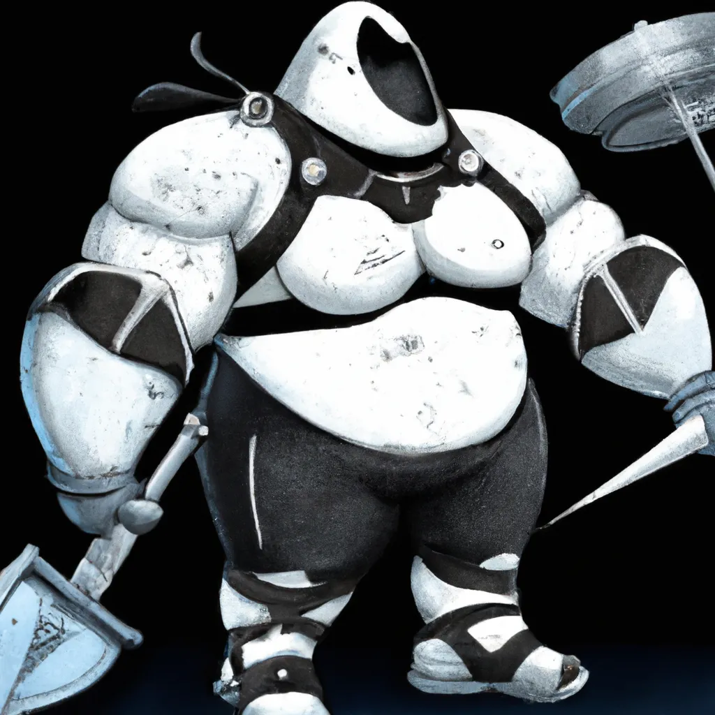 Prompt: A Human fat muscular gym man, holding gym weapons, stained clothes , hollow knight, character design by ari gibson, dramatic, high detailed