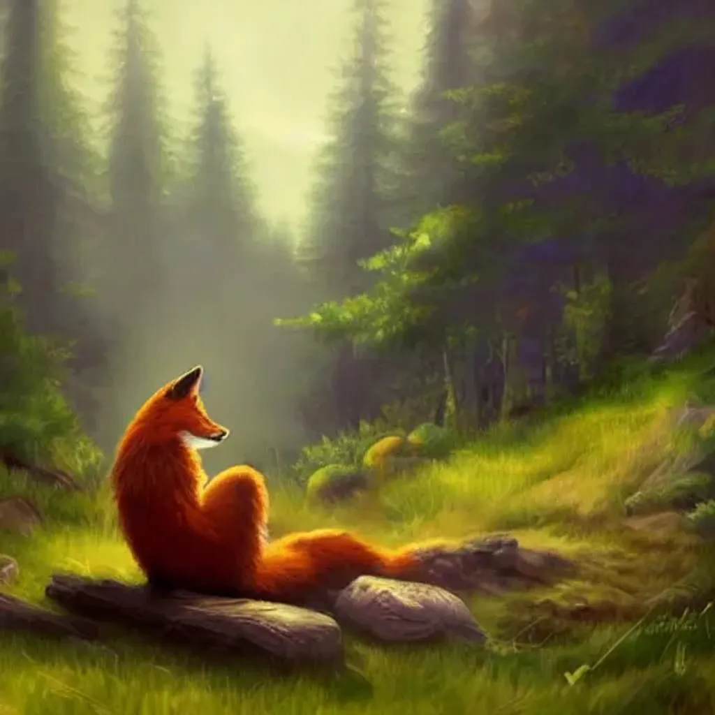 Fox man painting a beautiful scene, natural beauty,... | OpenArt