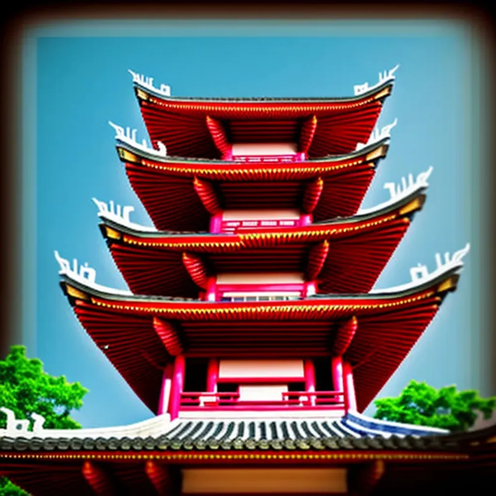 Prompt: A cell tower with the facade of a Chinese pagoda, photograph, realistic, hyper detailed, mild bloom effect, cinematic lighting