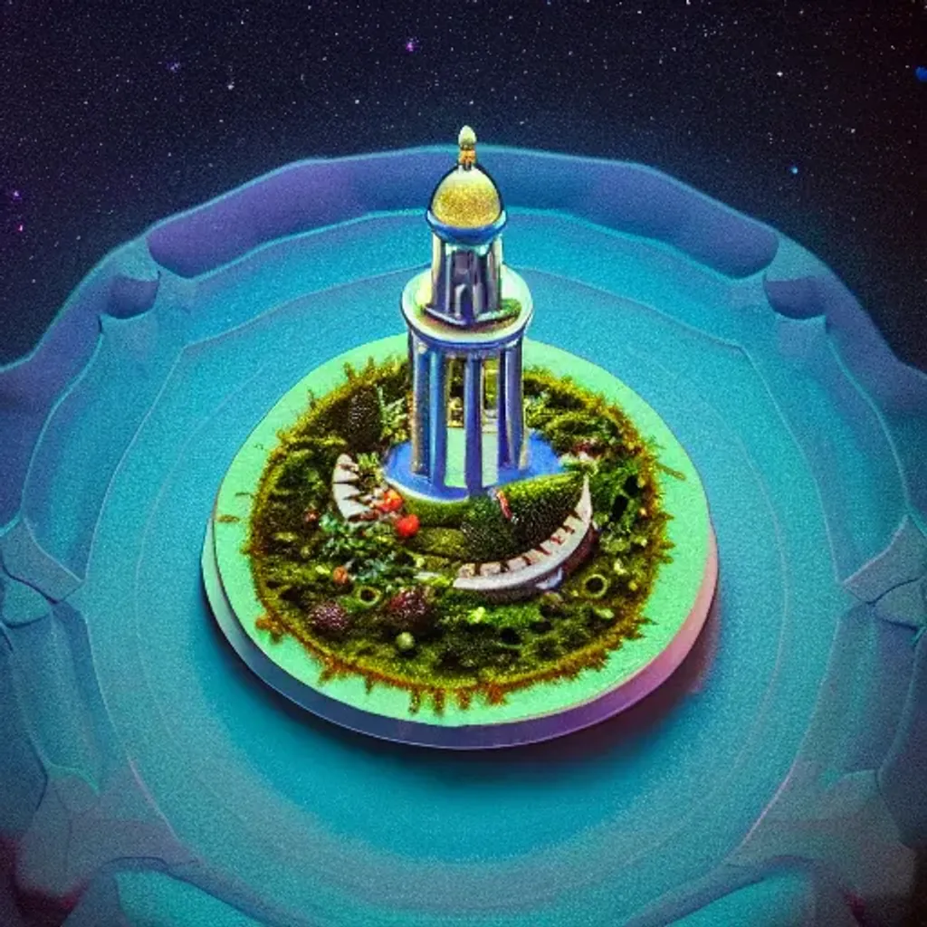 Prompt: 100mm photo of isometric floating island in the nighty sky, surreal greek architecture jungle terrarium, intricate, high detail, behance, microworlds, macro sharp focus, centered. night