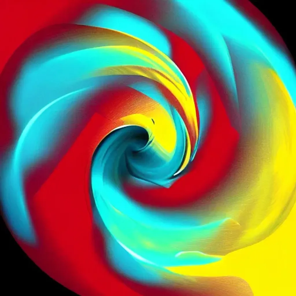 Prompt: yellow abstract cyclone, (red background)