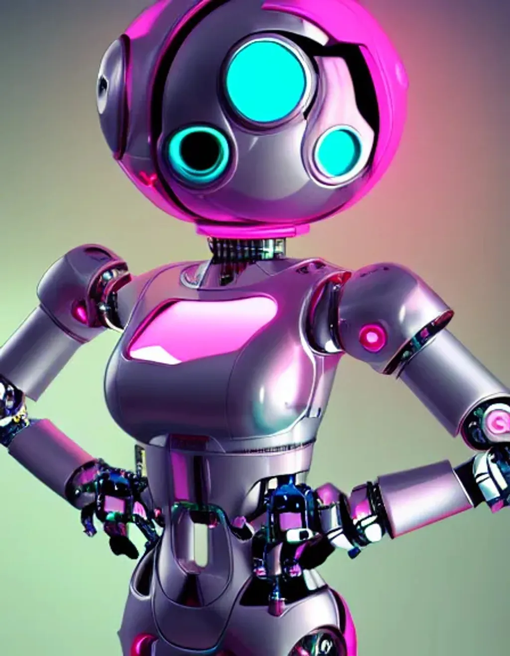 Prompt: cute adorable robot android punk girl, lighted from inside, collar, pink and blue electricity, complex mechanical gears,  scifi, highly detailed, trending on art station, 8 k render.