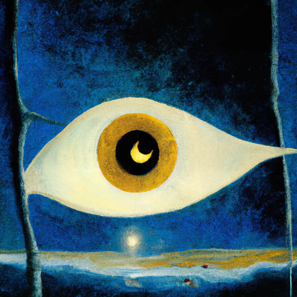 Prompt: The moon as an Eye, a sharp, detailed, textured oil painting by Salvador Dali