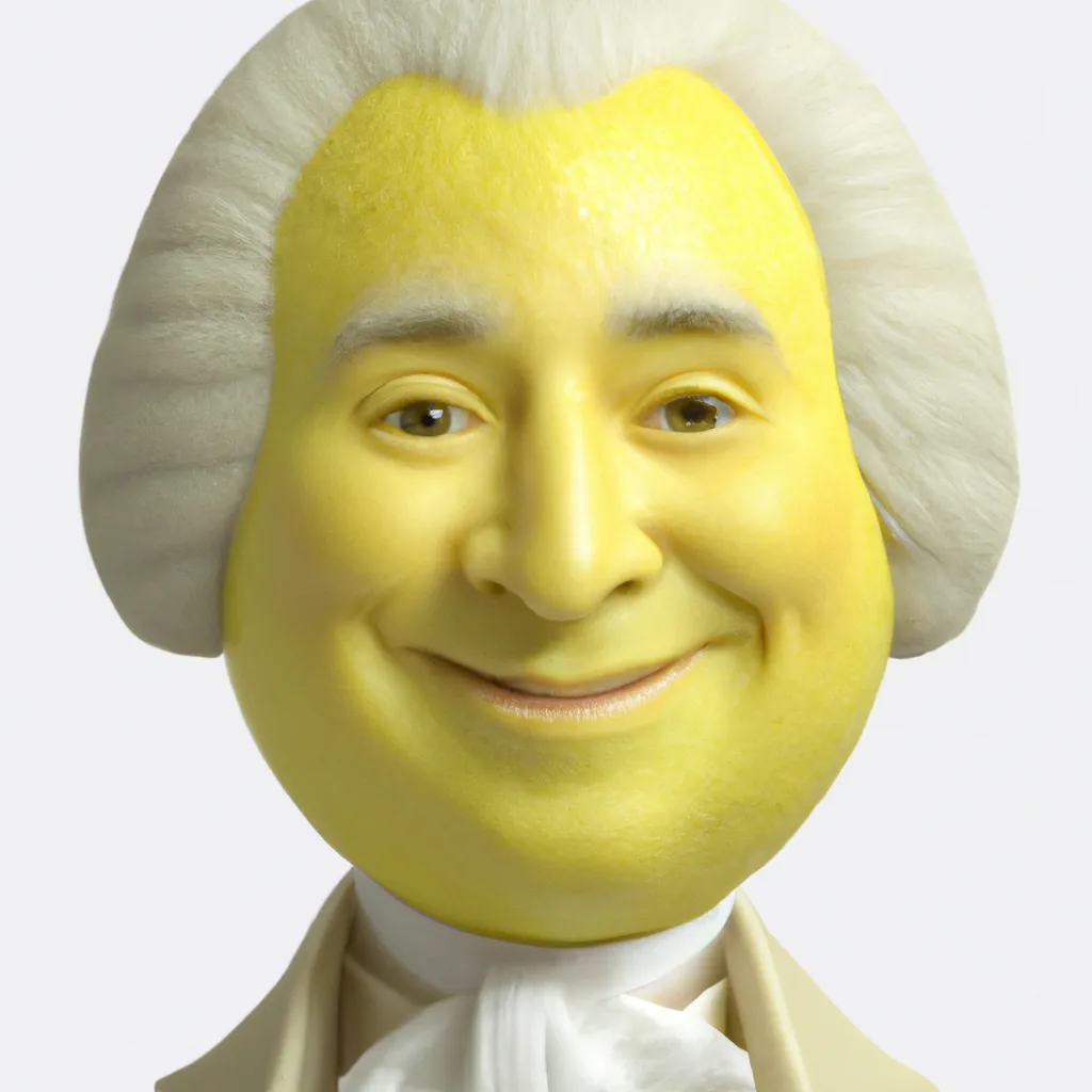 Prompt: Photo-Realistic-3-D Smiling Alexander Hamilton as a 100% Lemon