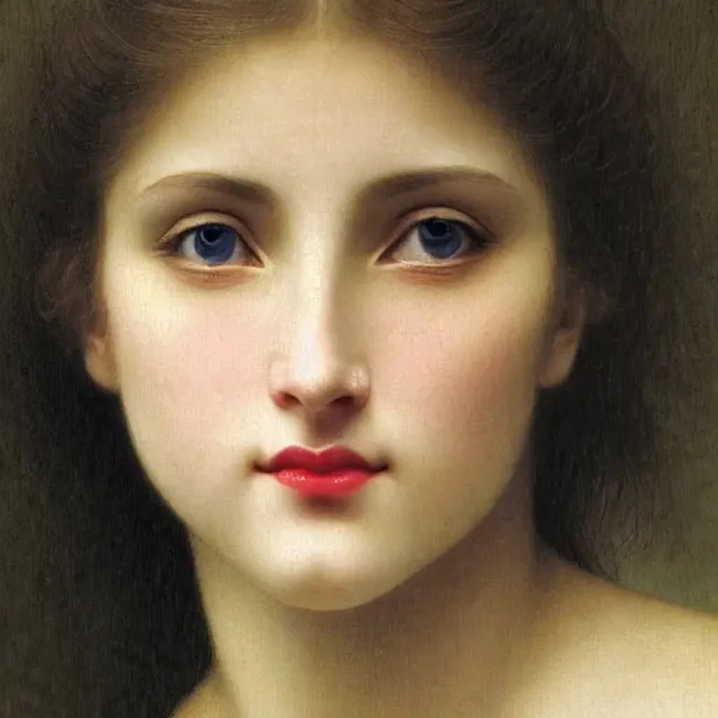 Prompt: A female angel of light with a soft detailed realistic face, soft glowing skin tone, attractive, hopeful, charismatic, blushed cheeks, sultry blazing blue eyes, blood red lips, shapely nose, resolute, strong, rays of sunlight at the back of her head, William-Adolphe Bouguereau-like, realistic detail, hyper-realism, photo-like 8k