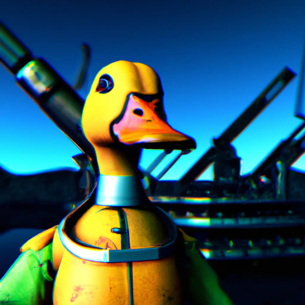 Prompt: Hyperrealistic Portrait of Anthropomorphic Cyber Soldier Duck wearing power armour standing on a wrecked spaceship at a alien planet, unreal engine 5, ray tracing x, high quality cqi, extremely detailed, cinematic, trending in artstation, HD, HQ, sharp focus, blender, cinema 4d,