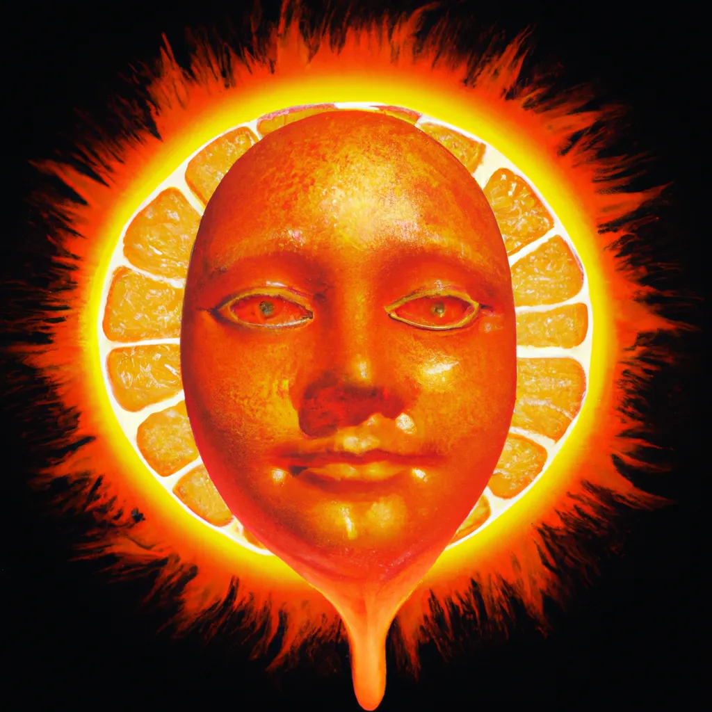 Prompt: orange sun with face acid trip alchemy, esoteric, hyperrealistic, vaporwave