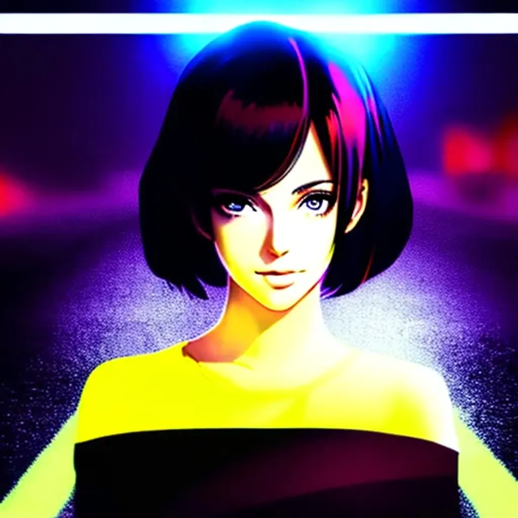 Prompt: SamDoesArt a girl, hispanic, black hair, short hair, dark brown eyes, pale olive skin, t-shirt, rounder face, cute, city, night, neon, rain, HDRI, masterpiece, smooth, sharp focus, illustration, golden ratio, anime.