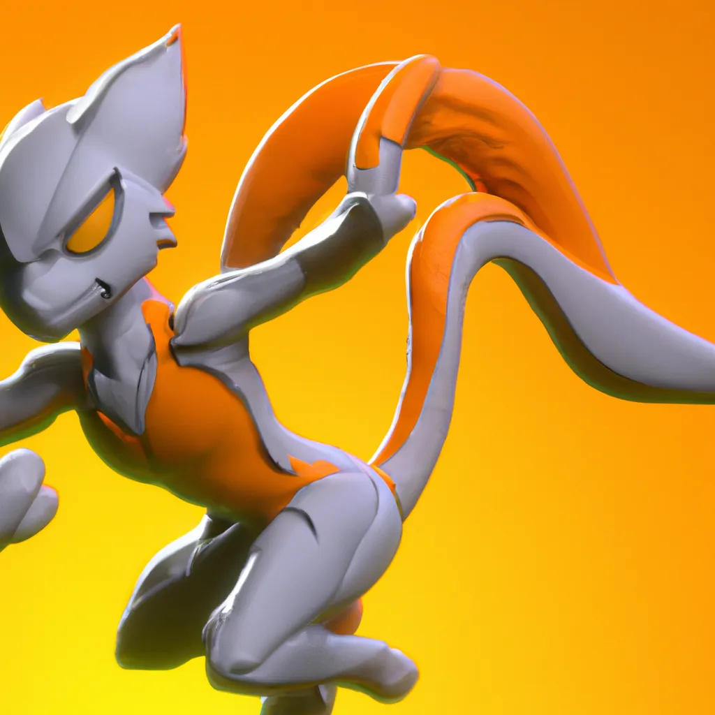 Prompt: 3d Mewtwo original pokemon orange cool