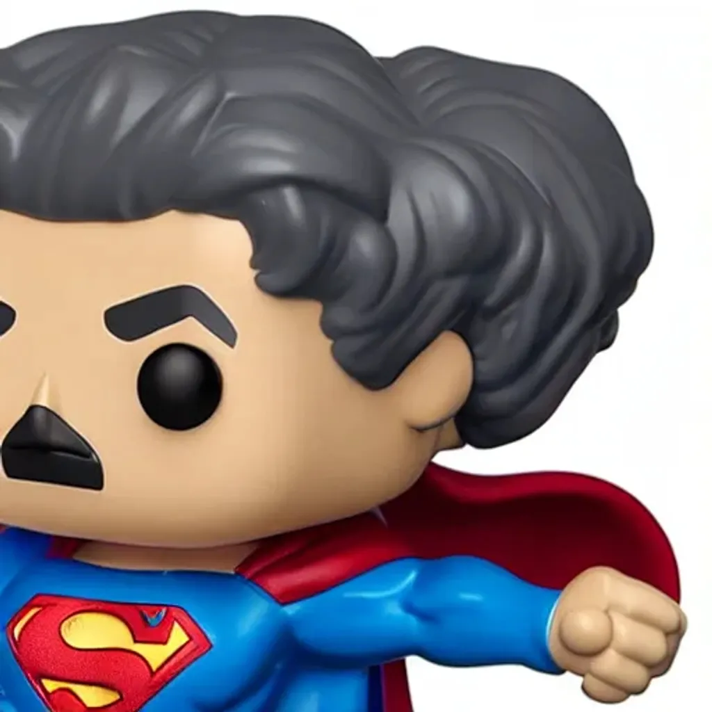 Prompt: Funko pop superman figurine, made of plastic, product studio shot, on a white background, diffused lighting, centered.