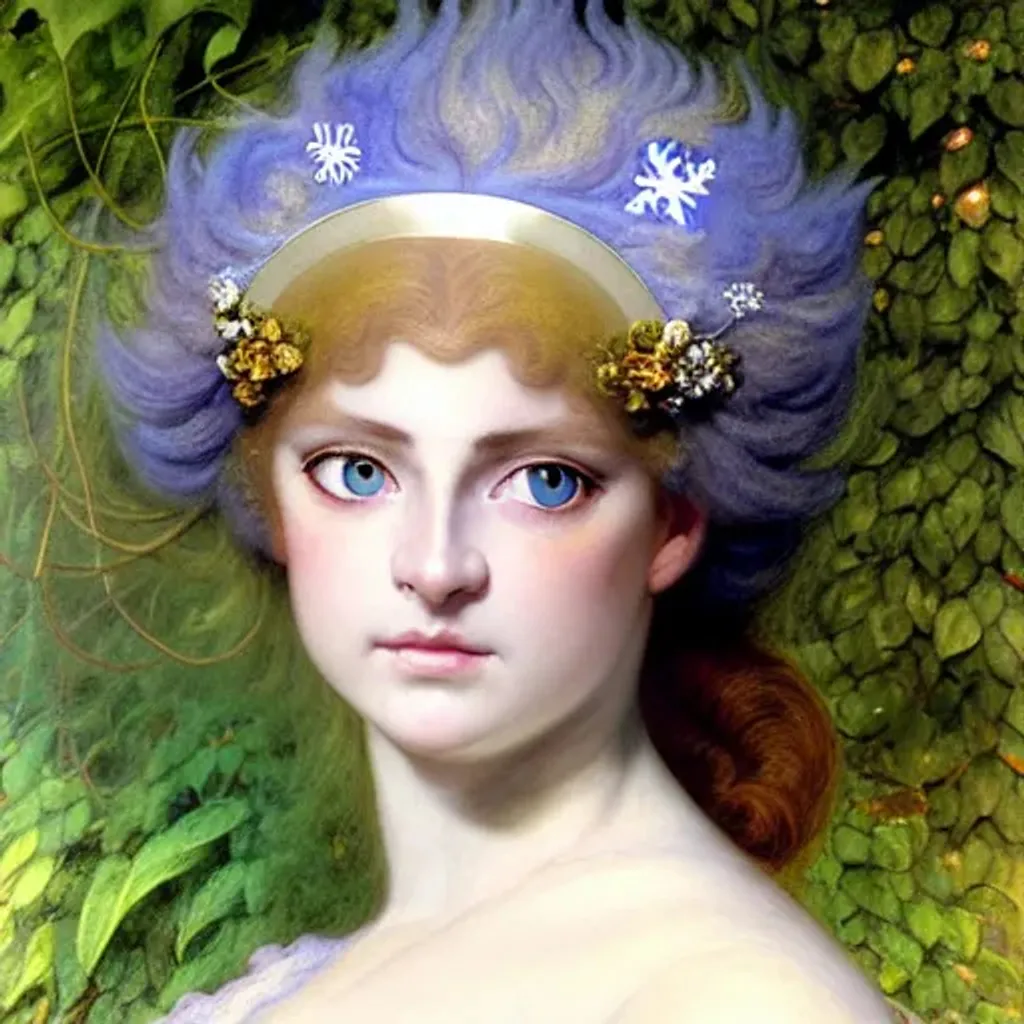 Prompt: (( woman cherub shapeshifter by Alan Lee, FRANZ XAVER WINTERHALTER , David Hockney,  )) (lynx-Influence) indigo cream mustard pine amber, silver photorealistic eyes, beautiful face, two beautiful hands, two beautiful arms, in  impeccable skin details, very healthy, galaxy hair, glowing translucent fractal ((snowflakes)) by ((Sybilla de Merian, John Berkey)) background theme (murmuration of icicles) made of shining translucent silicone, high index of refraction, bioluminescent (fractal spray of droplets) by ((Yayoi Kusama, Howard David Johnson)) airbrush, acrylic on paper, smokey sky, fBm clouds, sunlight and shadows,  cinematic, ultra realistic, sense of high spirits, global illumination, volumetric fog,  volumetric lighting, occlusion, Poser 128K UHD fractal, pi, fBm