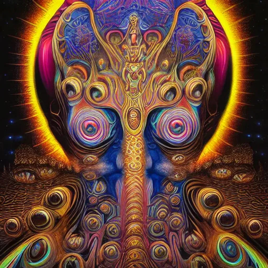 a intricate ornate psychedelic image of a liquid god... | OpenArt