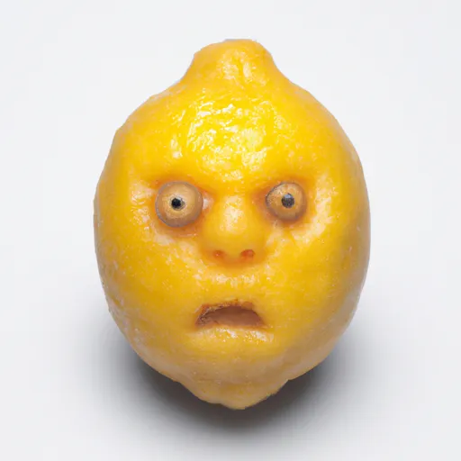 Prompt: lemon in the shape of behelit face from berserk
