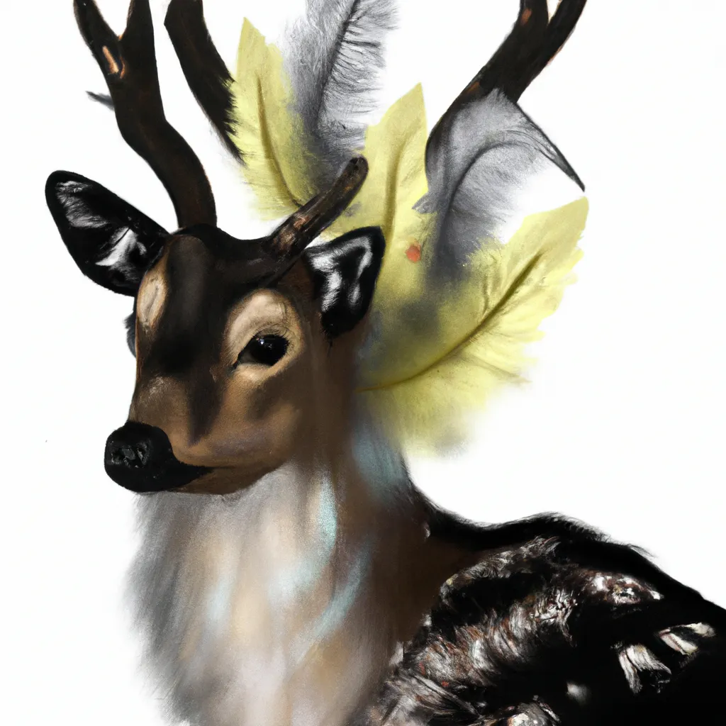 Prompt: a deer that has chicken feathers, digital art, high quality and highly detailed