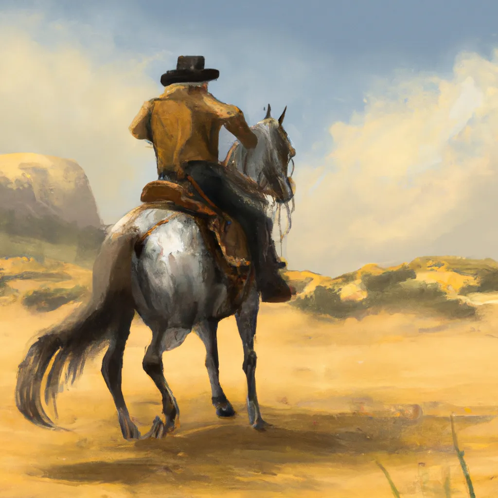 Prompt: cowboy riding their horse across the desert
guns out
over the shoulder wide shot
photorealistic digital painting