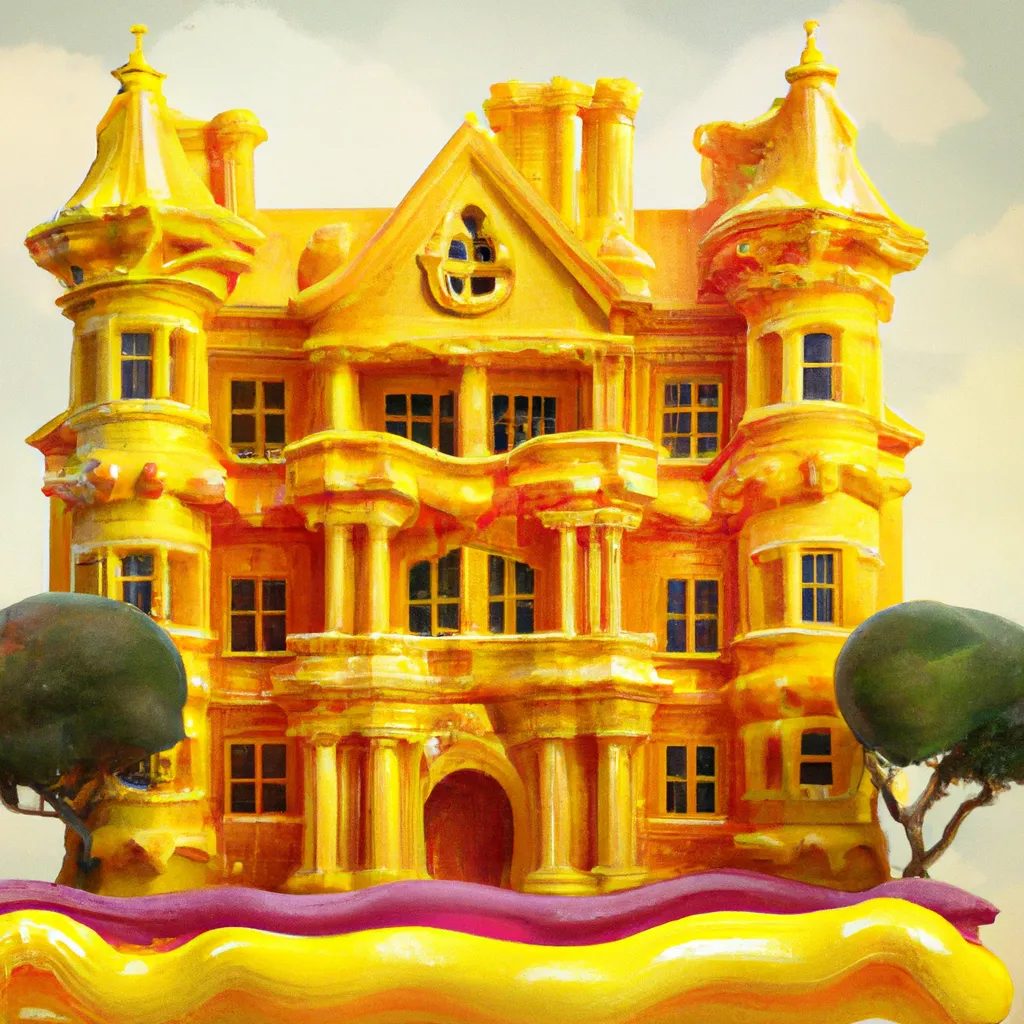 Prompt: Real size luxury mansion made out of yellow jelly, realistic digital painting trending on ArtStation