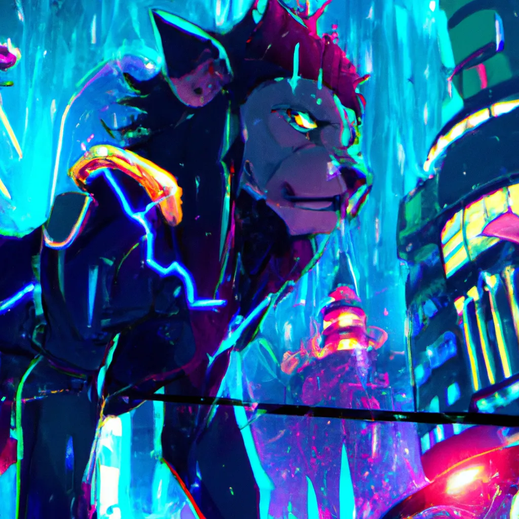 Prompt: character portrait of a male anthro lion fursona with a tail and a cute beautiful attractive detailed furry face wearing stylish cyberpunk clothes in a cyberpunk city at night while it rains. hidari, color page, tankoban, 4K, tone mapping, Akihiko Yoshida.