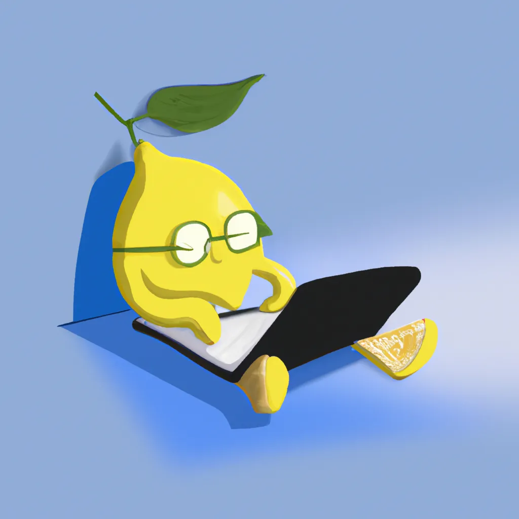 Prompt: Lemon is studying and using his laptop art design realistic