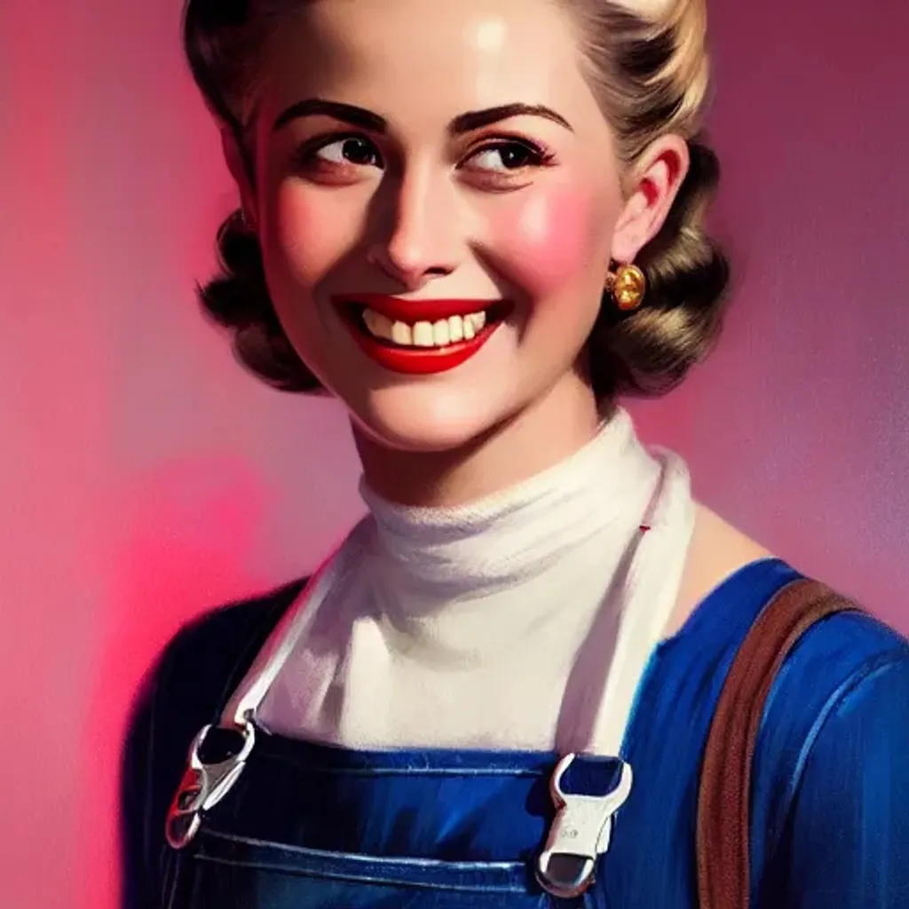 Prompt: (portrait of betty cooper, smiling kindly, wearing overalls, 1 9 5 0 s, illustration, art by wlop, mars ravelo and greg rutkowski), intricate, elegant, glowing lights, highly detailed, digital painting, artstation, concept art, smooth, sharp focus