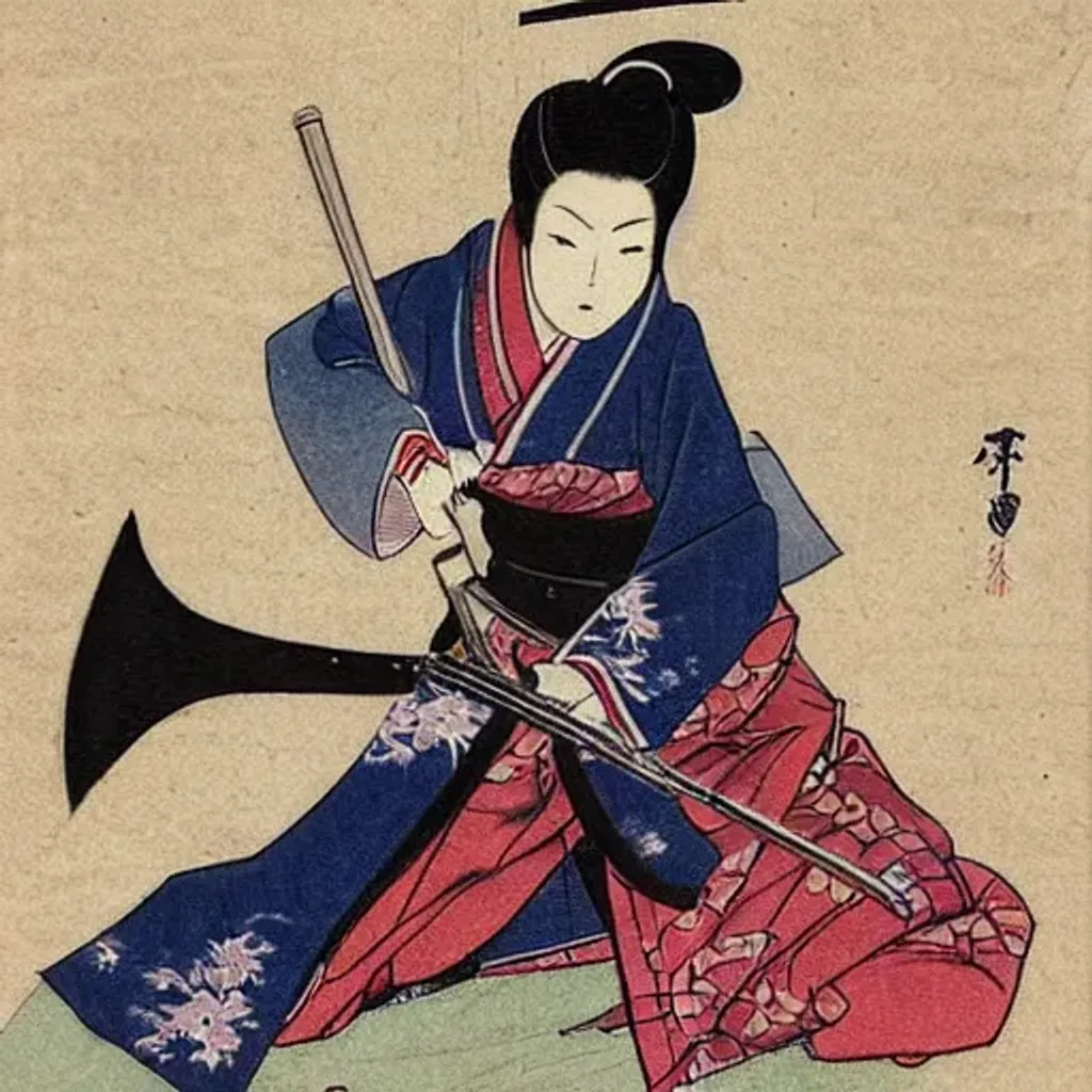 Female Japanese Assassin Samurai Wielding A Katana Openart