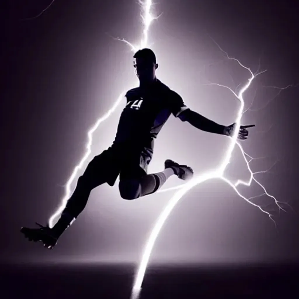 Prompt: a smooth transparent clear crystal body of Christiano Ronaldo reverse kicking a soccer ball appears to be illuminated by smooth streaks of random lightning bolt wrapping his body in total darkness by Christian W. Staudinger, featured on cg society, perfect composition, black background, darkness, holography, backlight, transparent crystal, chiaroscuro, bioluminescence, opalescent, iridescent, x-ray hologram | 3d octane render | octane lighting | dream fantasy | centered | octane render artstation trending 8k ultra-detailed  | sharp focus golden ratio | Disney Pixar Dreamworks 