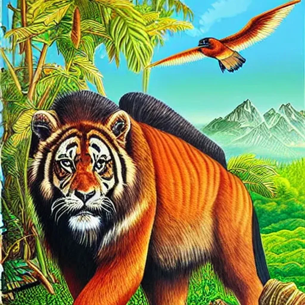 Prompt: precise illustration of prehistoric wildlife by Mauricio Antón, vivid color, masterpiece
