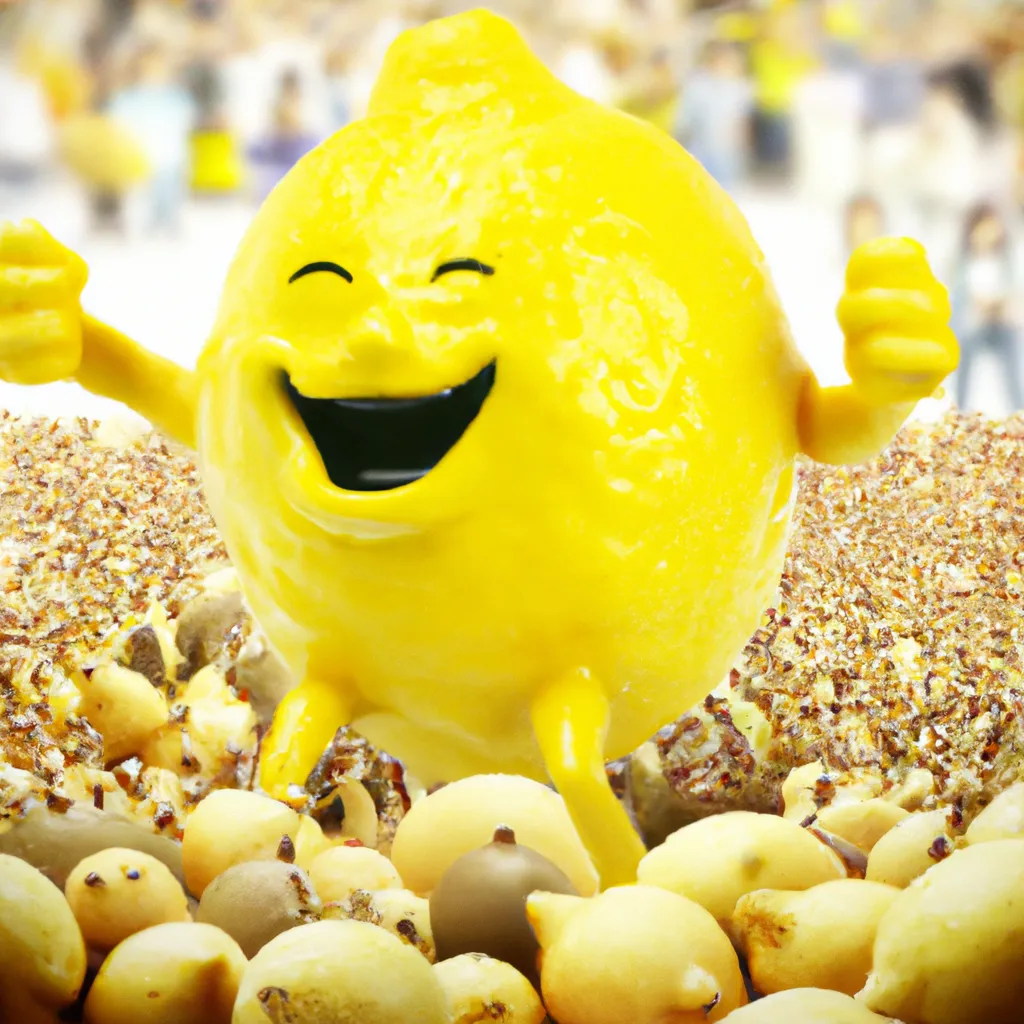3-D, Photo-Realistic, Laughing Giant Lemon surround... | OpenArt