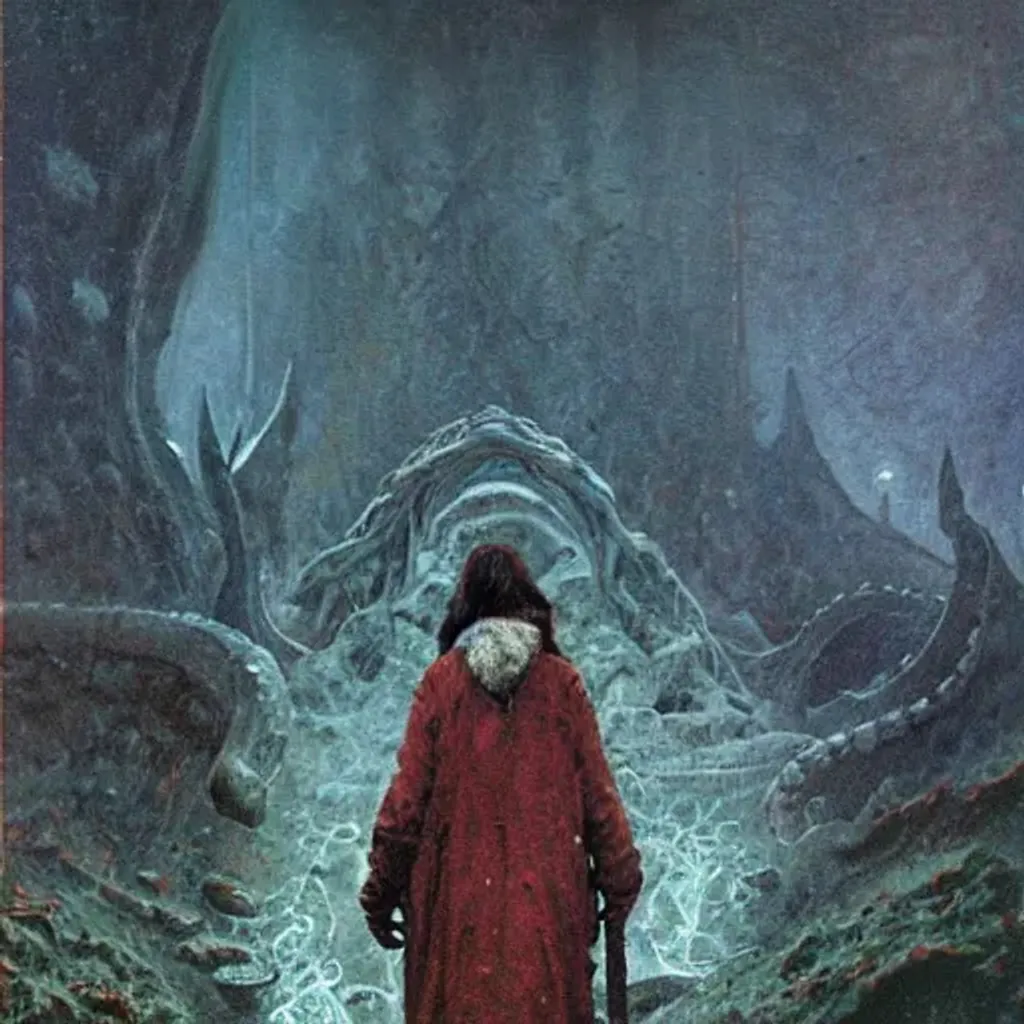 Prompt: lovecraftian, tolkien, lord of the rings, silmarillion, oil on canvas, by Moebius, Jakub Rozalski, Kincade