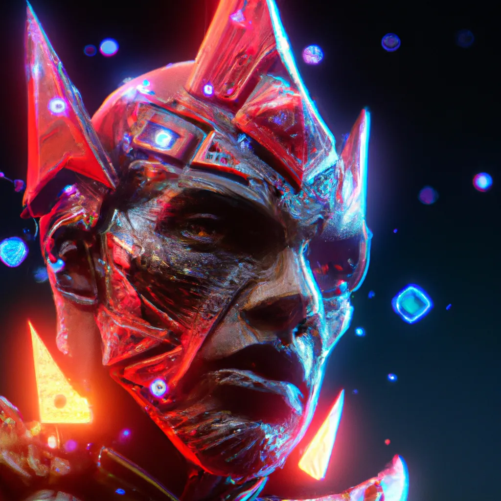 Prompt: Portrait of a Pulsefire Wizard with red spikes, crystals, background is black magic world, close-up, hyperrealistic, cinematic, full hd, highly detailed, digital, trending in artstation, sharp focus, smooth, 8k, 80mm lens