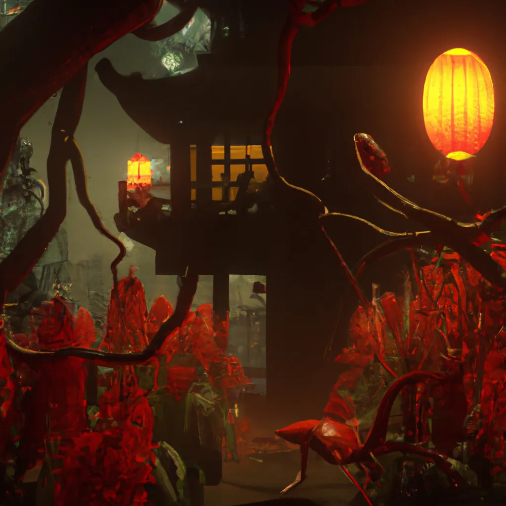 Prompt: Cinematic movie still masterpiece,Ukiyo-e styled unreal engine 5 render of Haunted Floating Castle,4K,red spider lilies blooming,eclipse,fog,mist, bubbles chic cheeky awesome cool edgy noble dark uncanny mysterious Halloween vibe,rich colour palette,highest quality,digital art,award winning,trending on art Station,Oscar winning,emotive,thought provoking, Unreal engine 5 3D render, octane render,photorealistic