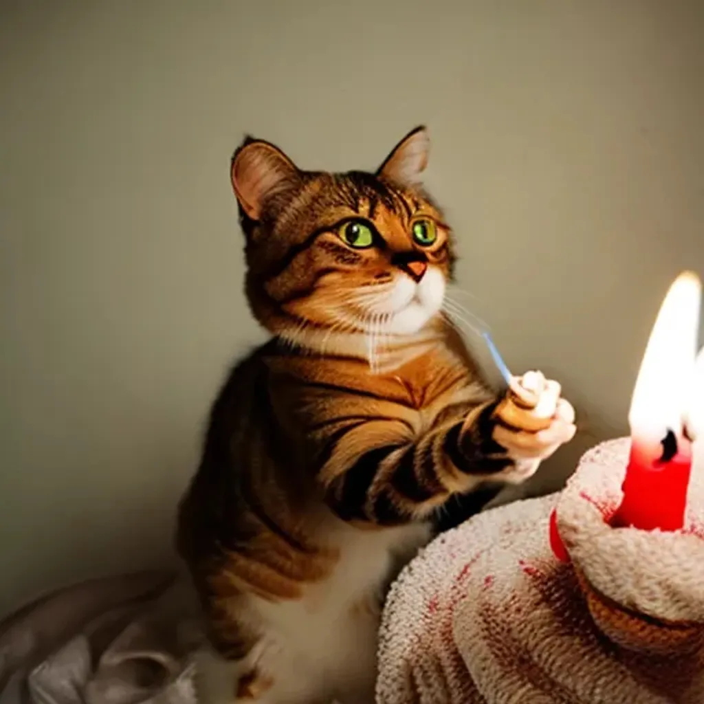 A cat blowing out a candle OpenArt