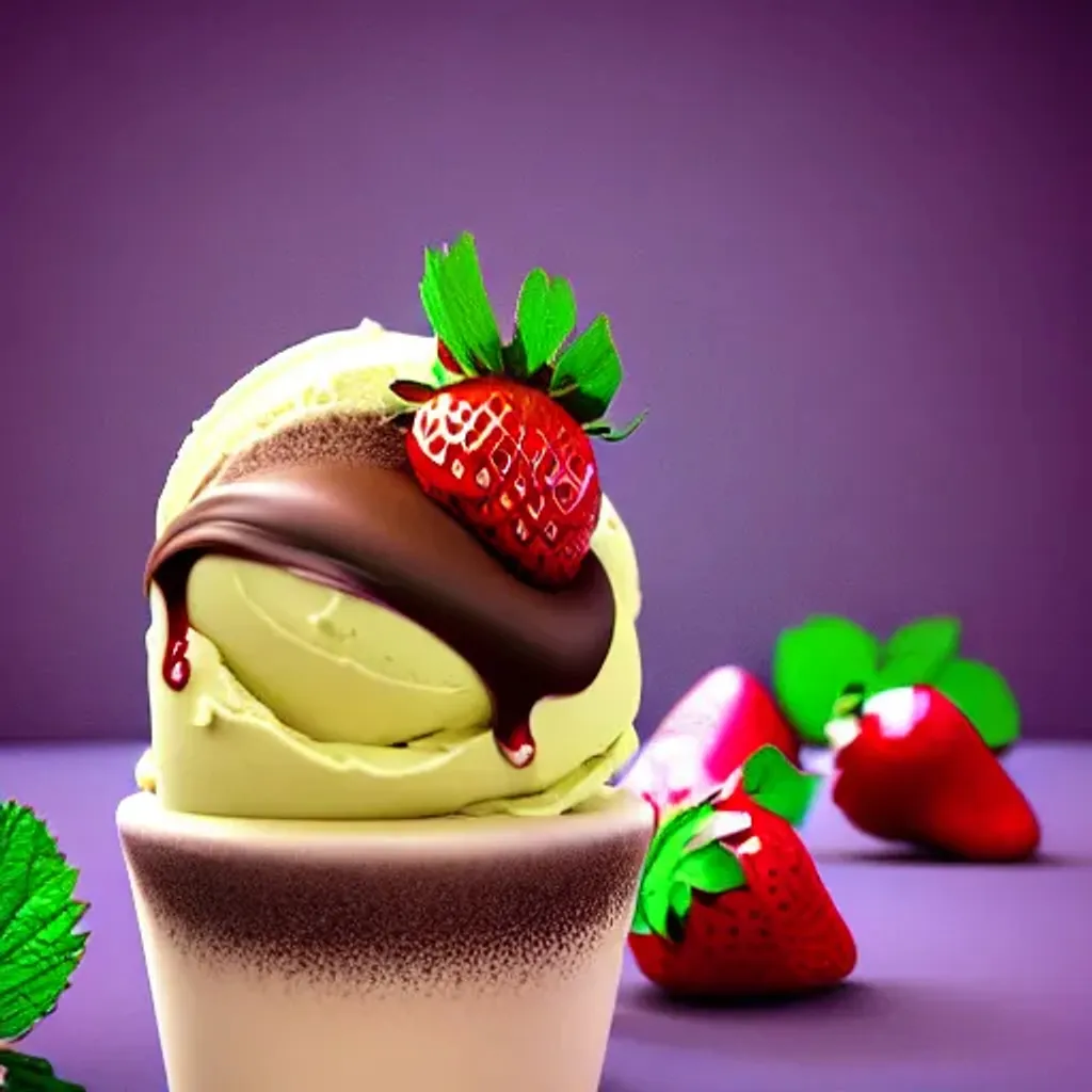 Prompt: A 3d studio photograph of a fantastic strawberry  ice cream kulfi with chocolate dripping , fantasy, isometric view, extreme closeup, subject centered, crystal clear sharp focus and high contrast. Ultra realistic, trending on Artstation, octane render, Cinema 4D, Houdini, Maya, blender, Deviantart, Unsplash,  Pixiv