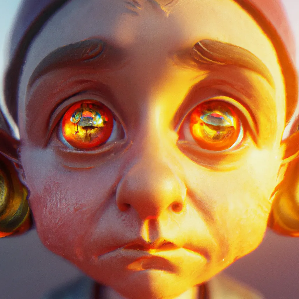 Prompt: Photo of Half gnome half human, smooth 3D render, cute, photorealistic, octane render artstation trending 8k steampunk wlop uhd unreal engine, fiery eyes, golden light, liquid mirror 