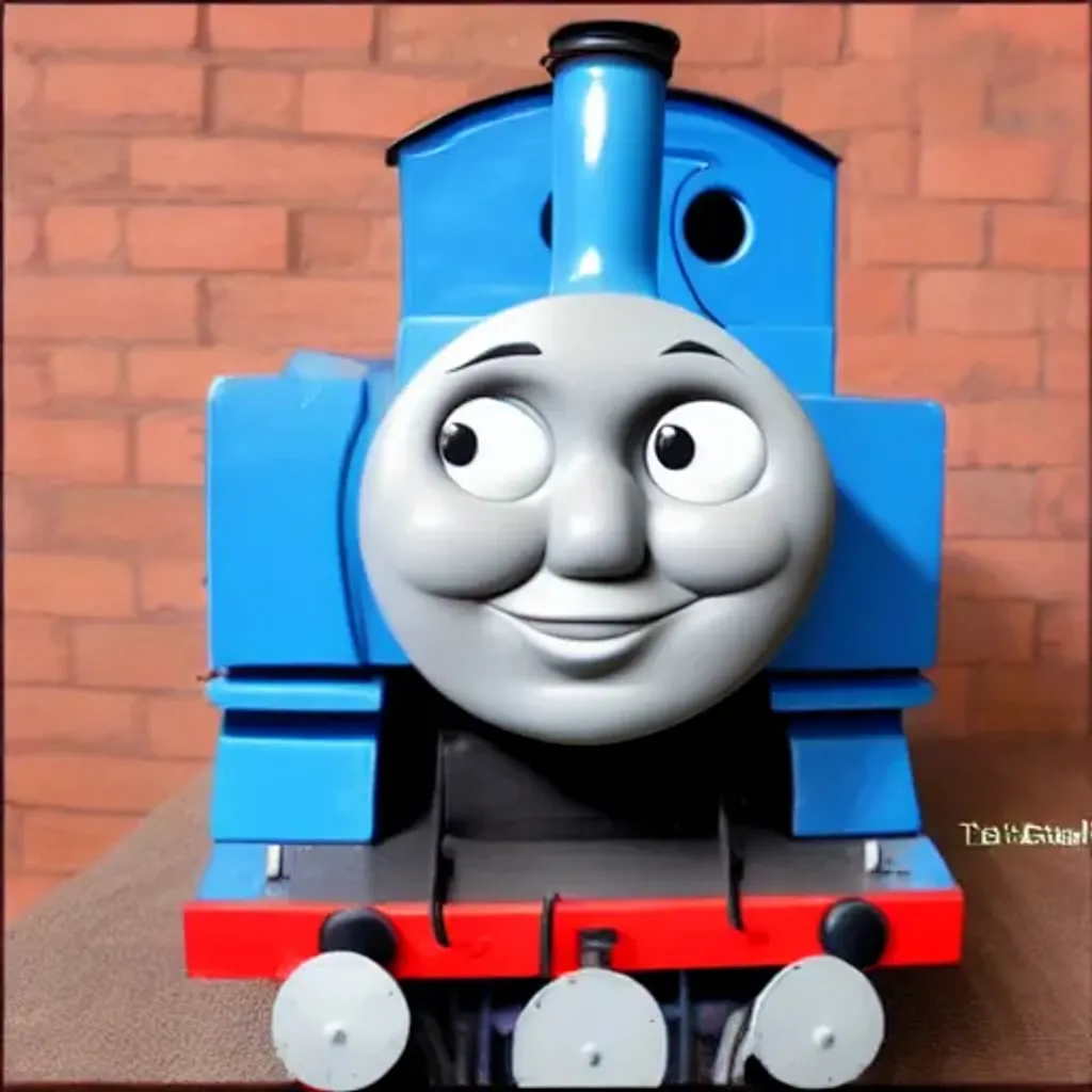 Prompt: Thomas the tank engine, open mouth, very realistic, big eyes, highly detailed