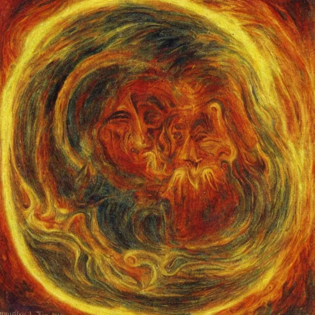 Prompt: Anthroposophical painting of the Sun, Lord of the Fire of the World by Rudolf Steiner