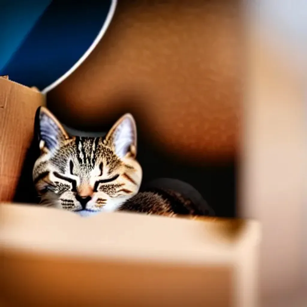 Prompt: A cute cat sleeping in a box in the style of a cartoon