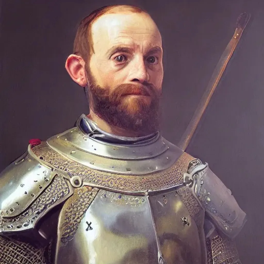 Prompt: A 8k photo of piet who is a soldier, oil painting, knights armor, HD, Intricate, Battle in the background

