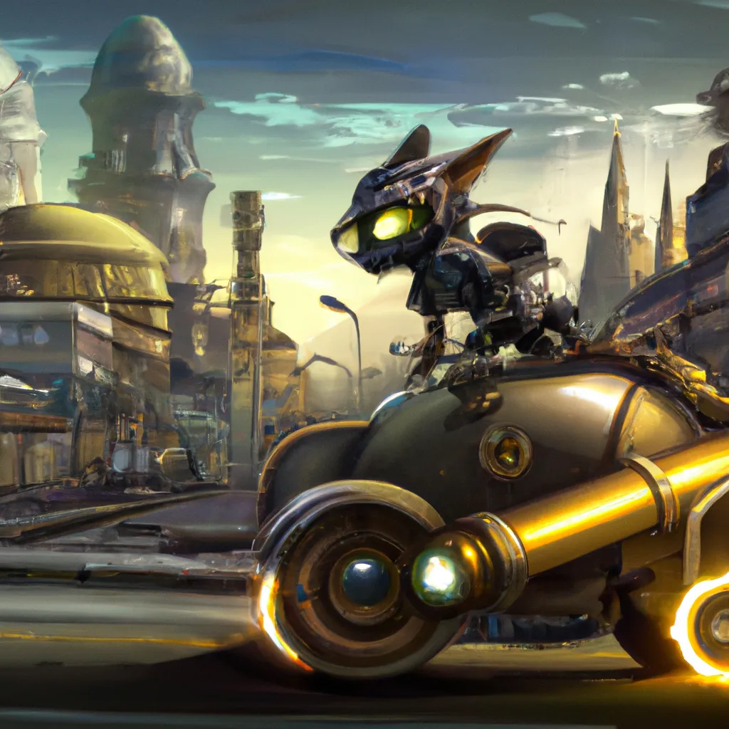 Prompt: A pokemon riding a motorcycle in a steampunk futuristic city, running away from police, digital art