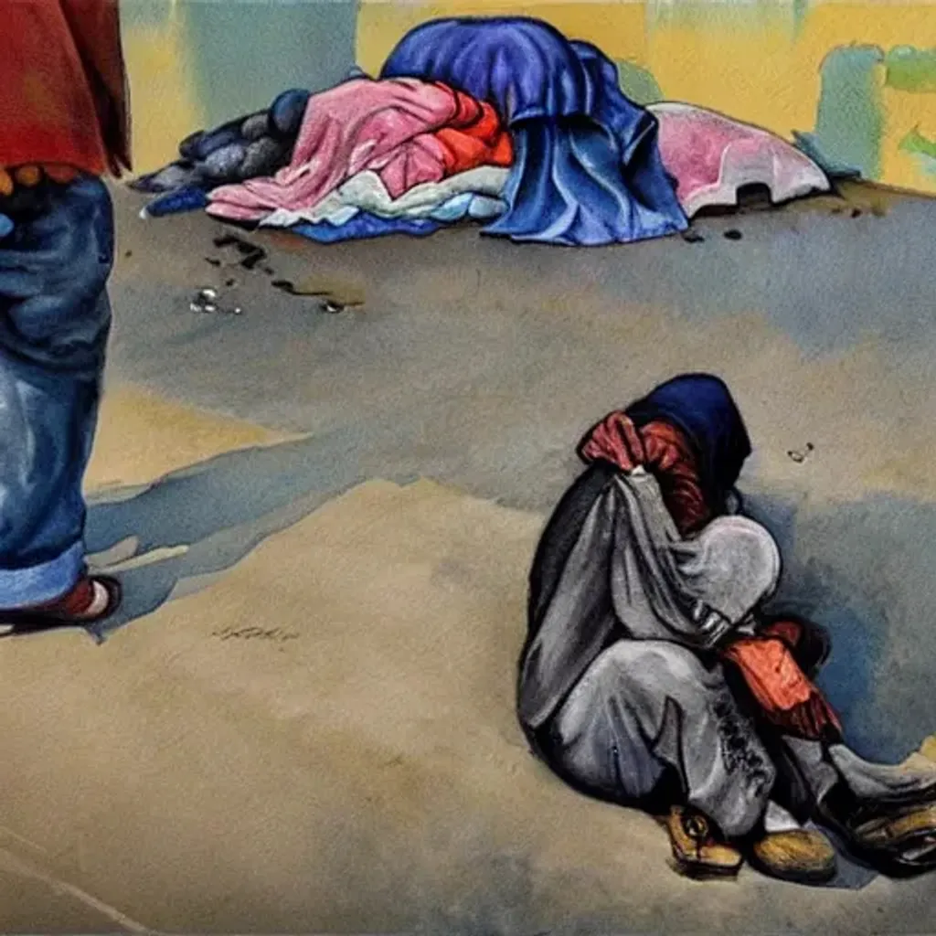 Prompt: Painting of the homeless in asia