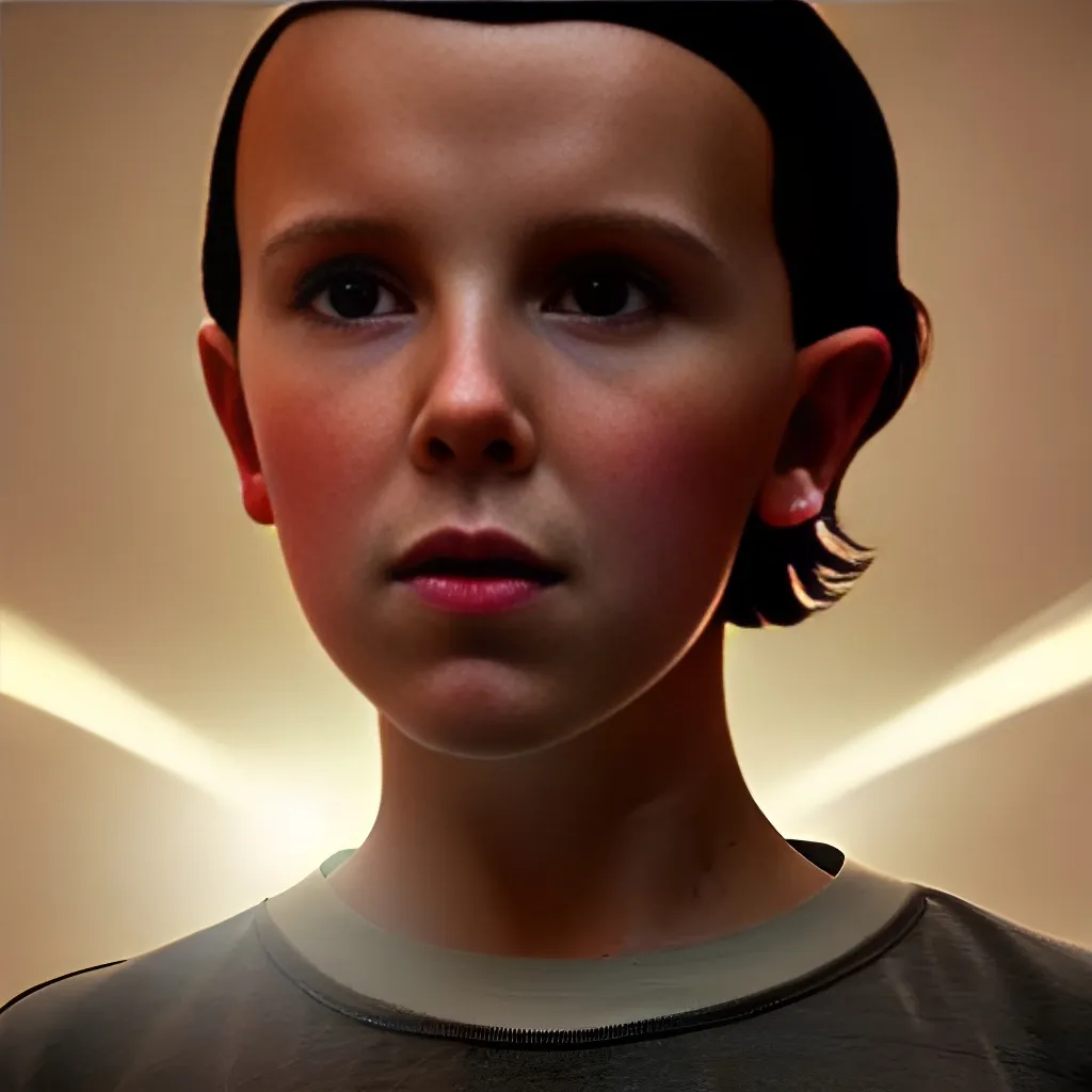 Prompt: Millie Bobby Brown from Stranger Things facing the camera with her hand outstretched with things floating all around her, fullbody, intricate, highly detailed, artstation, concept art, smooth, sharp focus, illustration, art by greg rutkowski and orientalism and bouguereau and Zdzislaw Beksinski, good clear quality, lighting, biology, symmetrical artwork, perfect face, 135 mm, cinematic, hyper realism, high detail, octane render, 8k, chrome accents