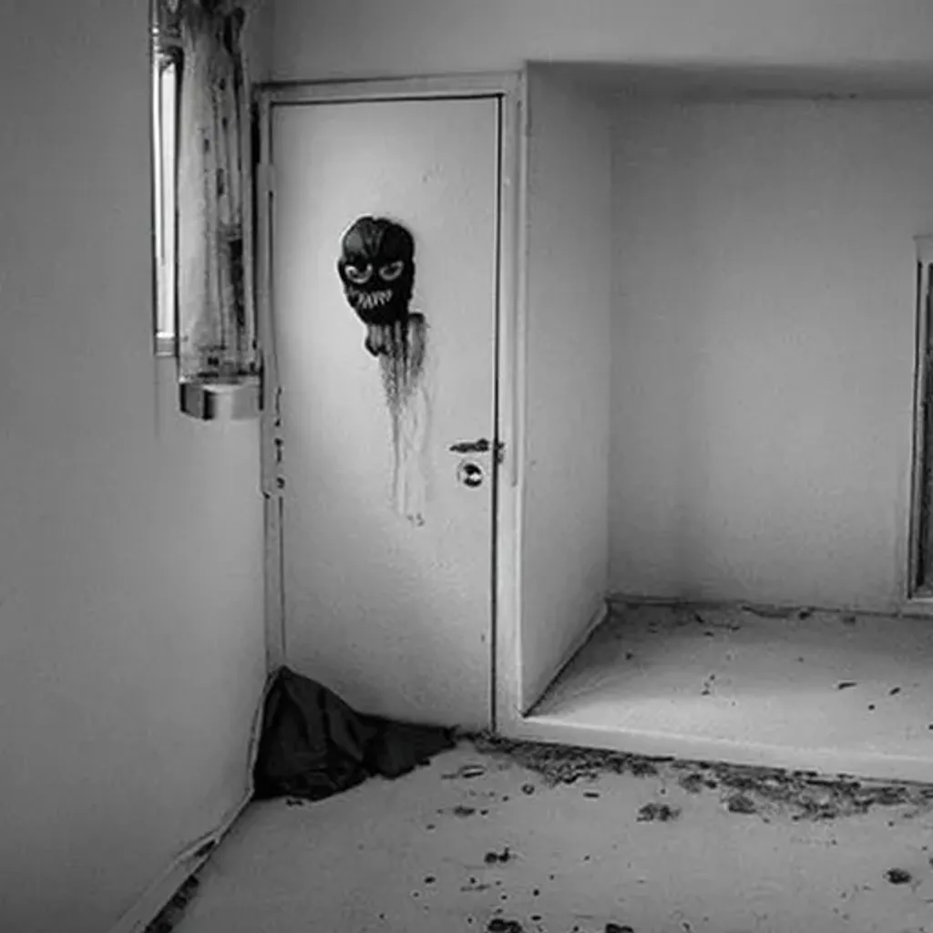 Prompt: Empty Children's Room, Remote Terror, Criminal Activity, Liminal Space Vile Stench, Satan's Mask.