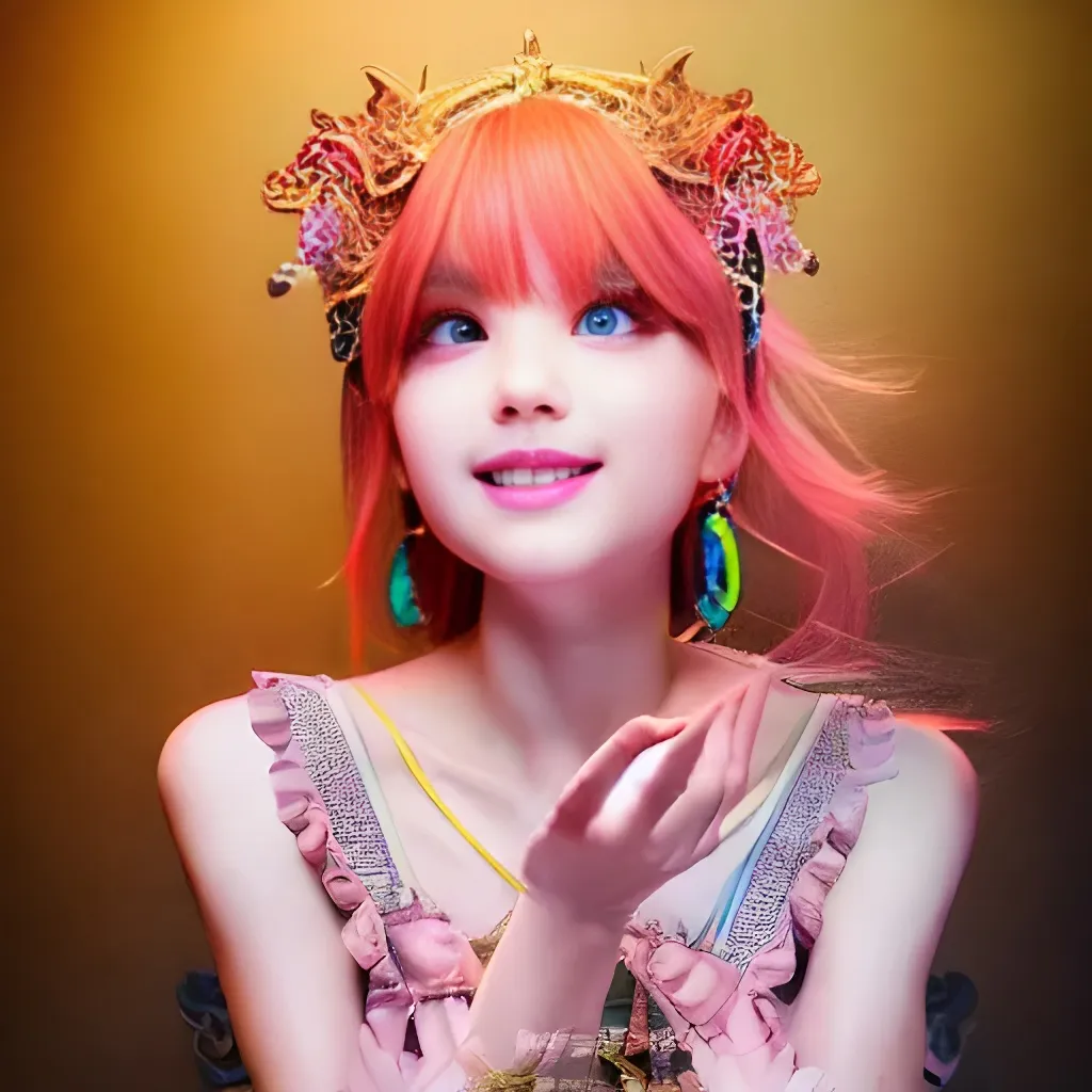 Prompt: studio photo of colorful female mage as absurdly beautiful, elegant, young smiling gravure idol, ultrafine photorealistic face illustration by kim jung gi, irakli nadar, intricate linework, sharp focus, bright colors, matte, octopath traveler, final fantasy, unreal engine highly rendered, global illumination, radiant light, intricate environment