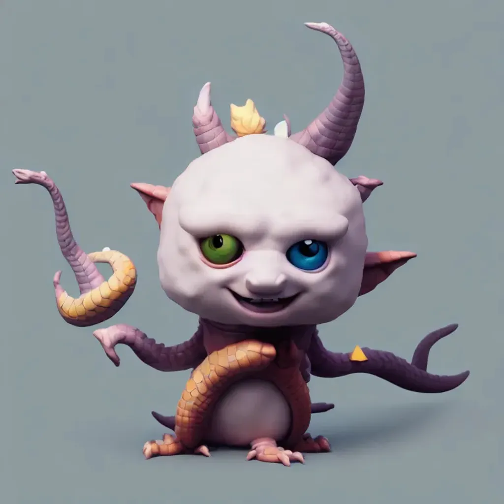 Prompt: andry dragon, standing character, fixed eyes, centered, soft smooth lighting, soft pastel colors, skottie young, 3d blender render, polycount, modular constructivism, pop surrealism, physically based rendering, square image