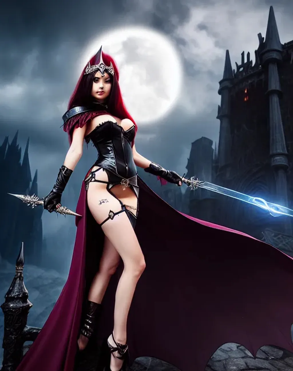 Prompt: Fantasy gothic vampire succubus princess in defiant outfit painting by WLOP