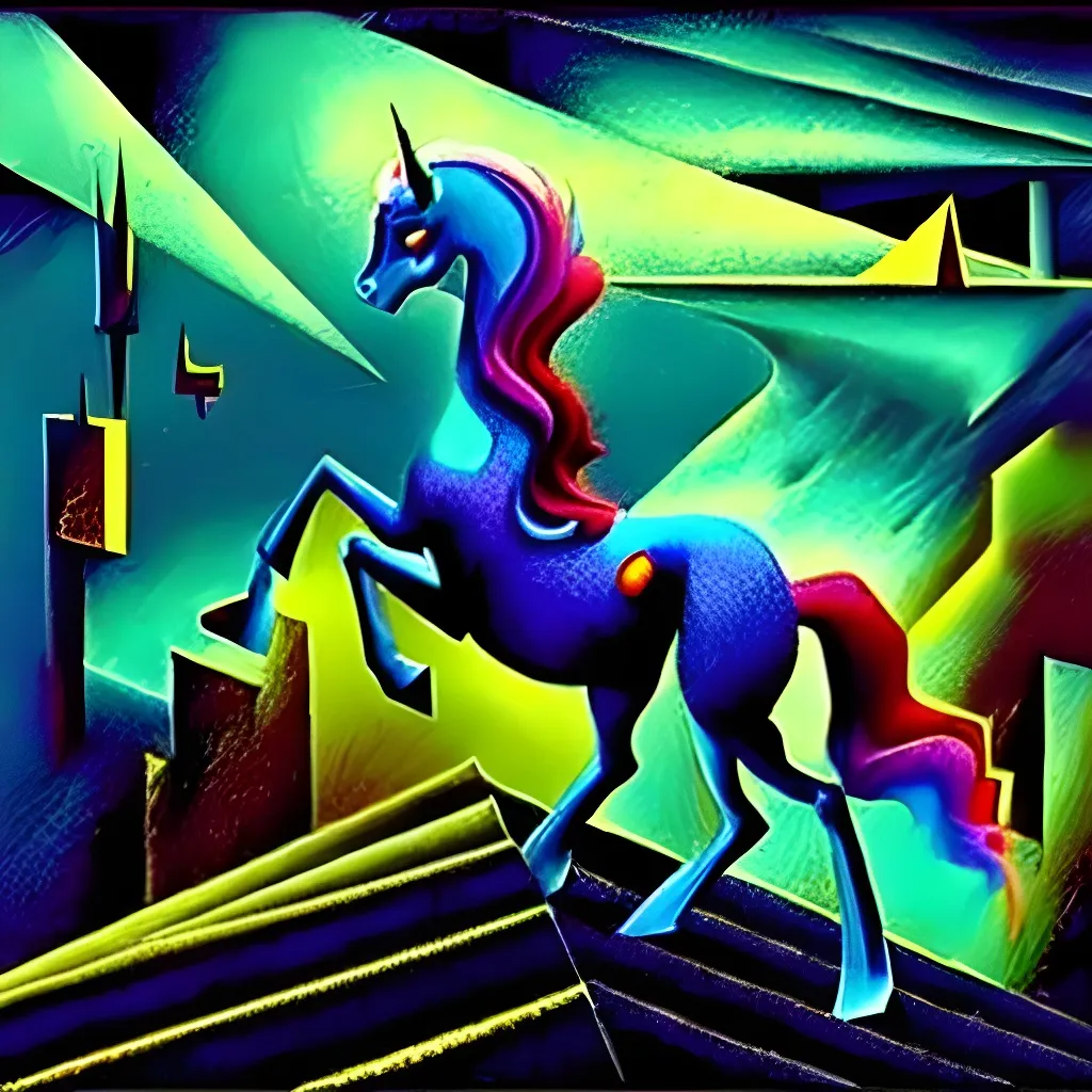 Prompt: My little pony!

Impressive cubism Oil painting matte painting in the style of Dave McKean, Juan Gris, zdzisław beksiński, Tim Burton, Greg Rutkowski, Sho Murase, Dan Mumford. 

Inspired by outer space. 

Futuristic, epic, legendary,  cosmic, glowing, neon, cyberpunk, glitter, flashing, storms, milkyway, supernova, astronaut, space, galaxy, interstellar, universe, space, alien,  UFO, black hole, planets, holographic, astral, cinematic stunning intricate, mathematical, detailed, dramatic, atmospheric maximalist.