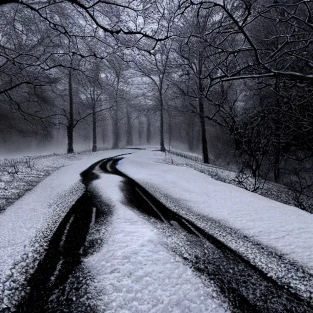 Prompt: Greyscale, Road2Pain, Art Symbolize Winter Fractals.