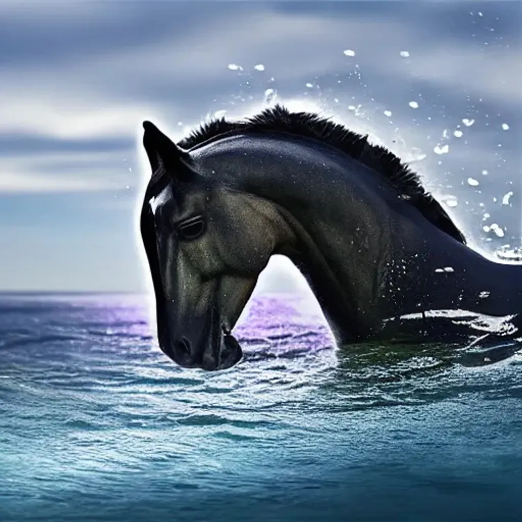 Prompt: Hyper realistic, profesional photography, water horse swimming in the ocean